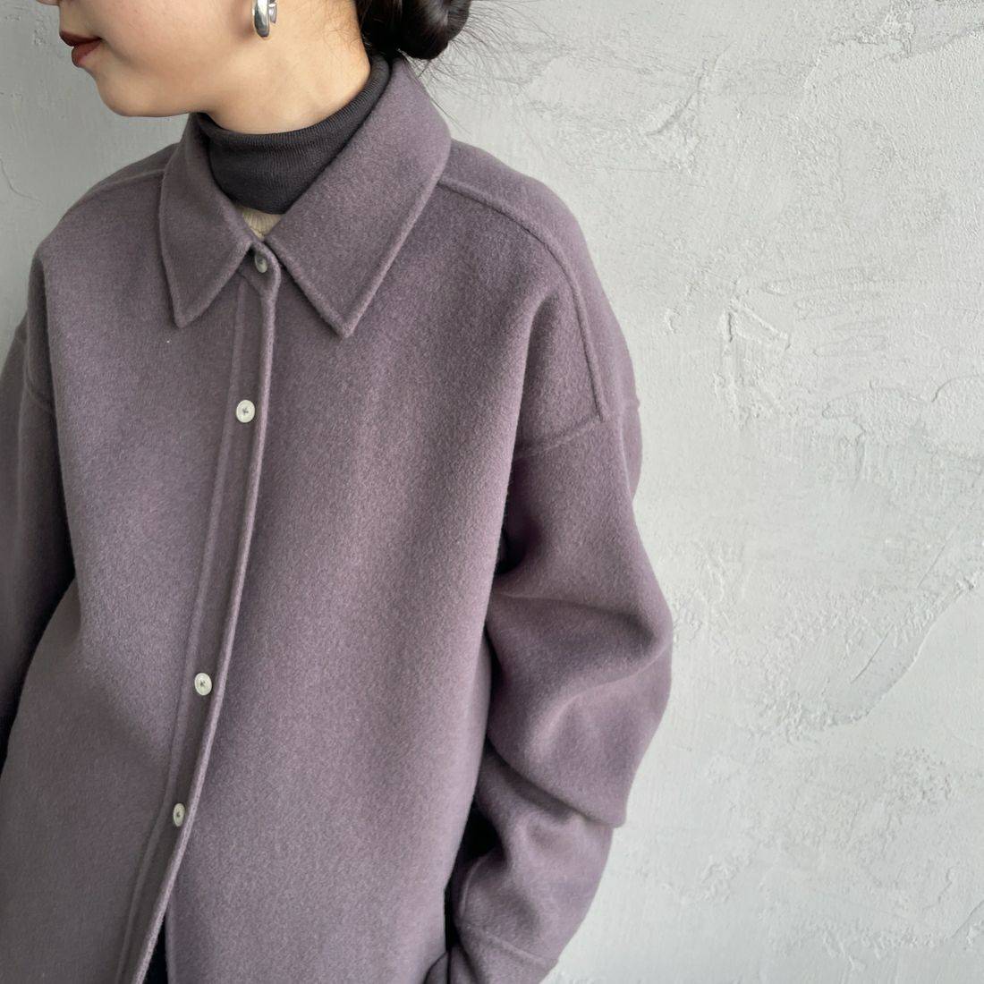 TODAYFUL [トゥデイフル] ウールシャツジャケット [12520415] S/BLU &&モデル身長：150cm 着用サイズ：36&&