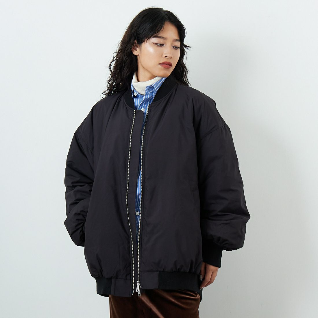 mizuiro ind [ミズイロインド] ワイドジップダウンブルゾン [3-270063] 99 BLACK