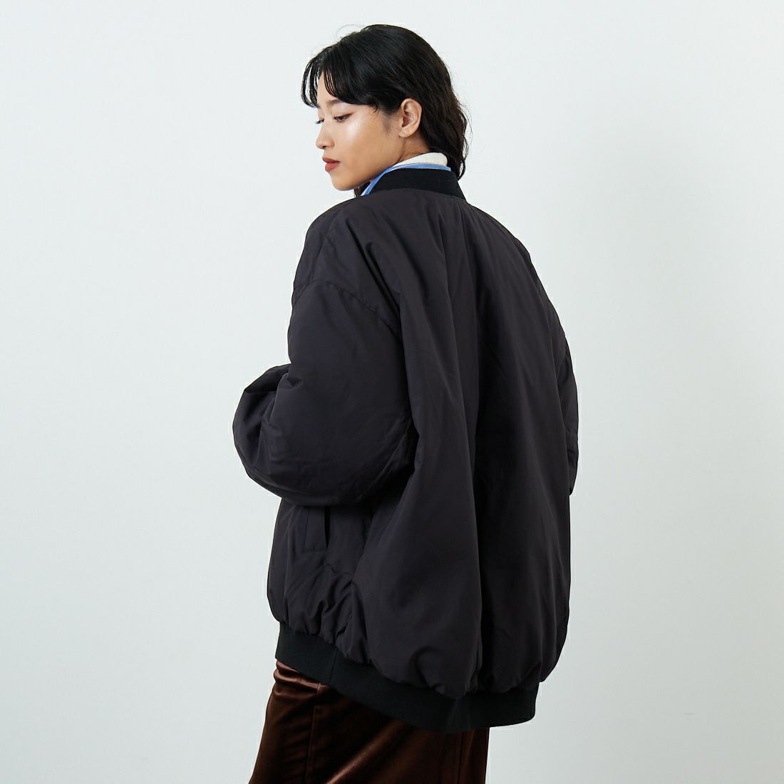 mizuiro ind [ミズイロインド] ワイドジップダウンブルゾン [3-270063] 99 BLACK &&モデル身長：162cm 着用サイズ：F&&