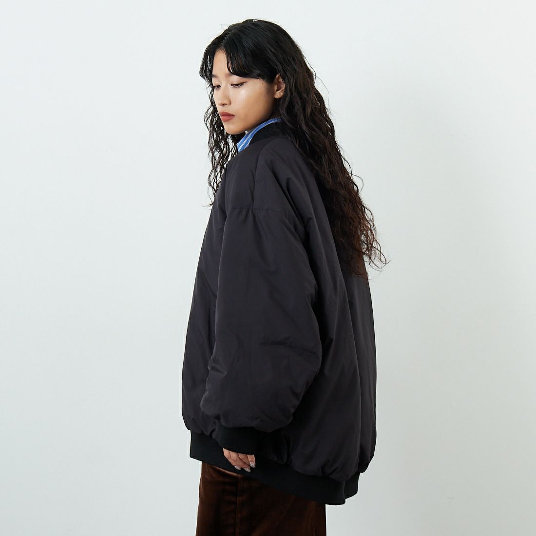 mizuiro ind [ミズイロインド] ワイドジップダウンブルゾン [3-270063] 99 BLACK &&モデル身長：162cm 着用サイズ：F&&