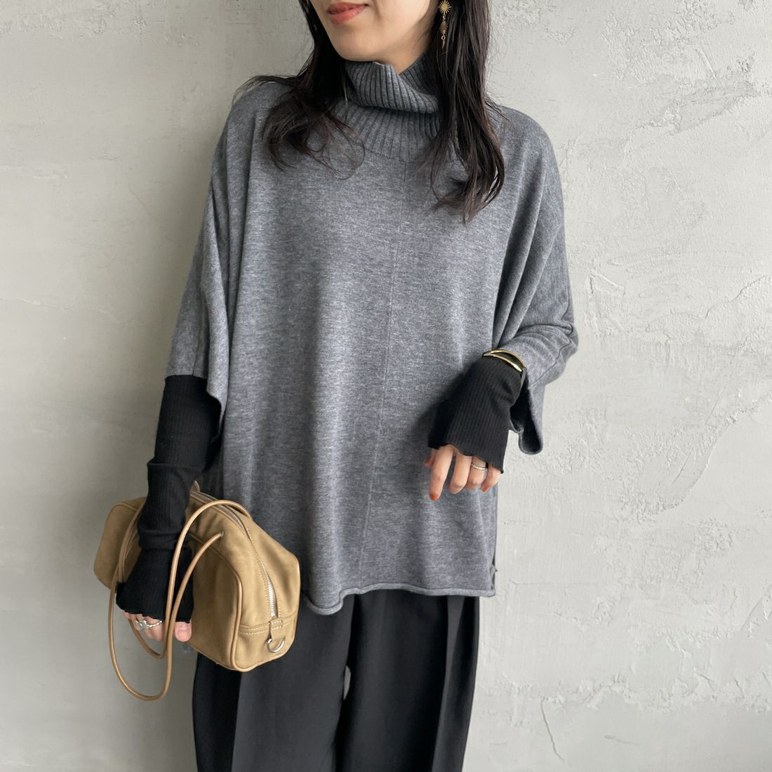 mizuiro ind [ミズイロインド] ポンチョライクプルオーバー [4-220101] 91 GRAY &&モデル身長：160cm 着用サイズ：F&&