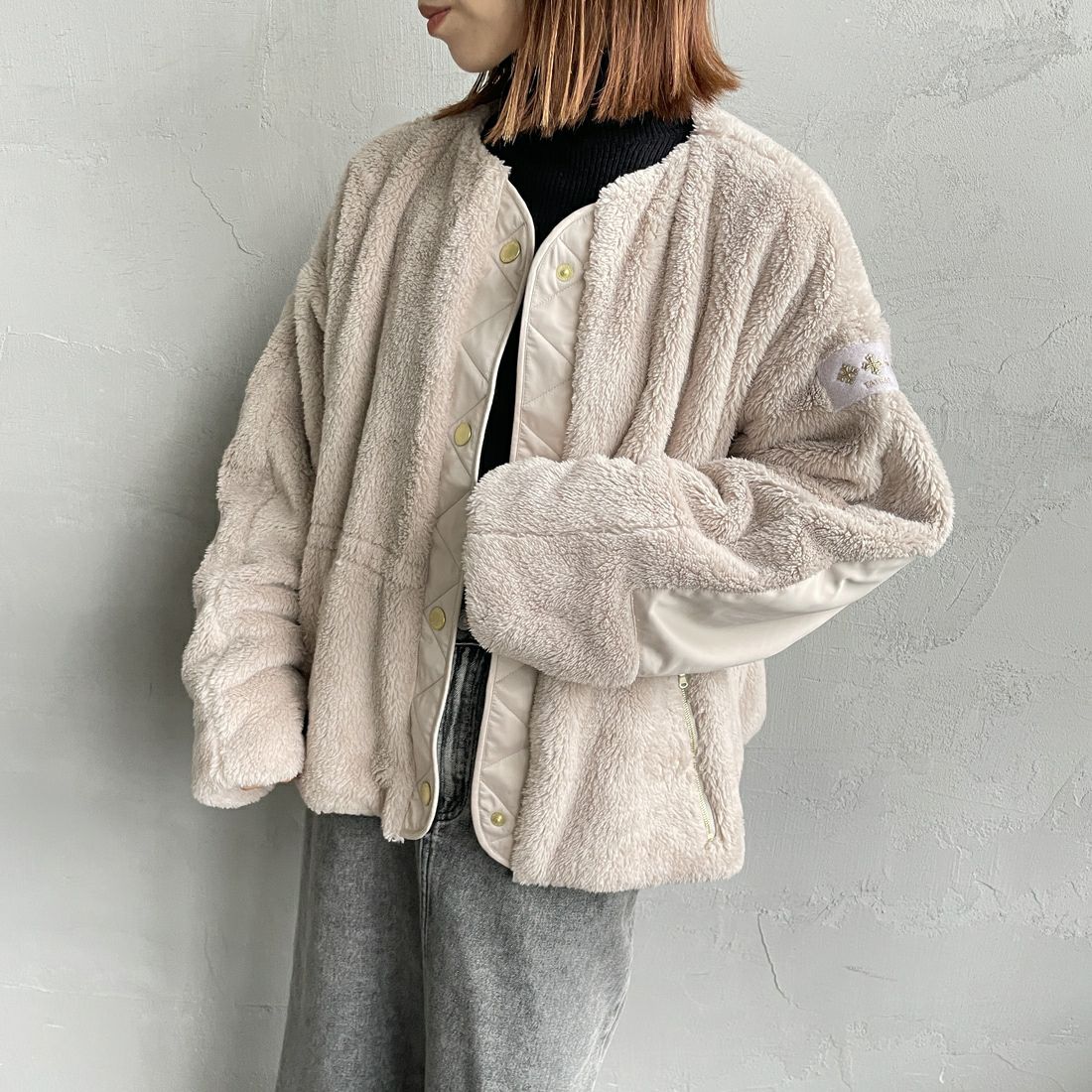 TATRAS [タトラス] ANNABELLA/アナベラ ボアブルゾン [LJXA0363033588] L.GRAY &&モデル身長：158cm 着用サイズ：1&&