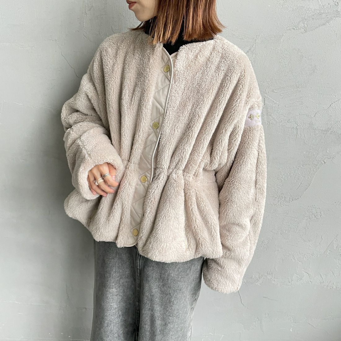 TATRAS [タトラス] ANNABELLA/アナベラ ボアブルゾン [LJXA0363033588] L.GRAY &&モデル身長：158cm 着用サイズ：1&&