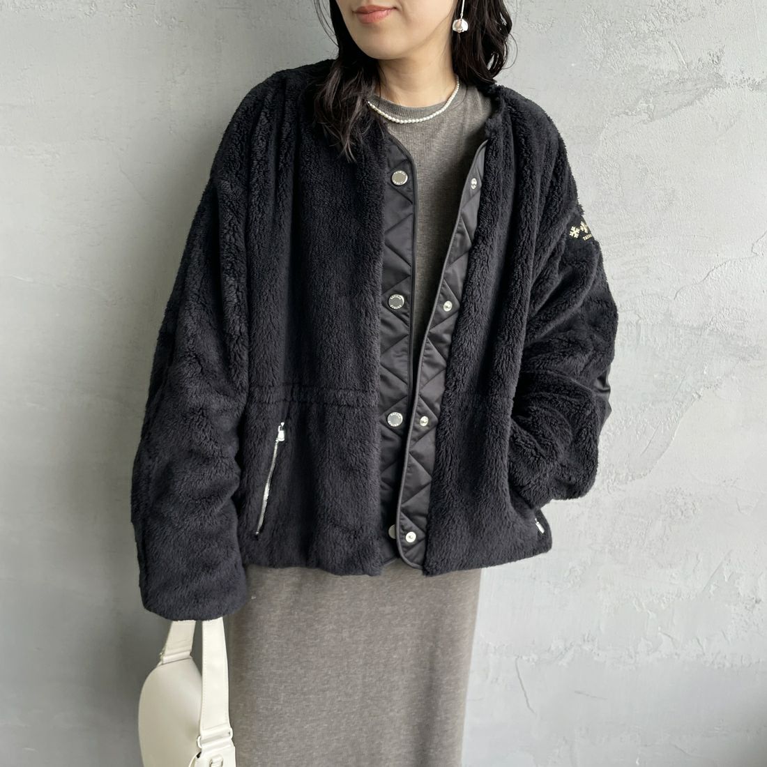 TATRAS [タトラス] ANNABELLA/アナベラ ボアブルゾン [LJXA0363033588] BLACK &&モデル身長：160cm 着用サイズ：1&&
