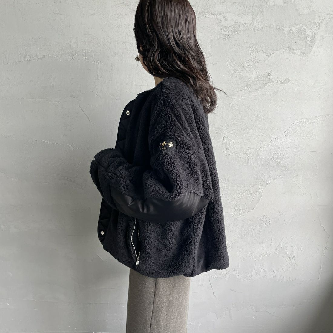 TATRAS [タトラス] ANNABELLA/アナベラ ボアブルゾン [LJXA0363033588] BLACK &&モデル身長：160cm 着用サイズ：1&&