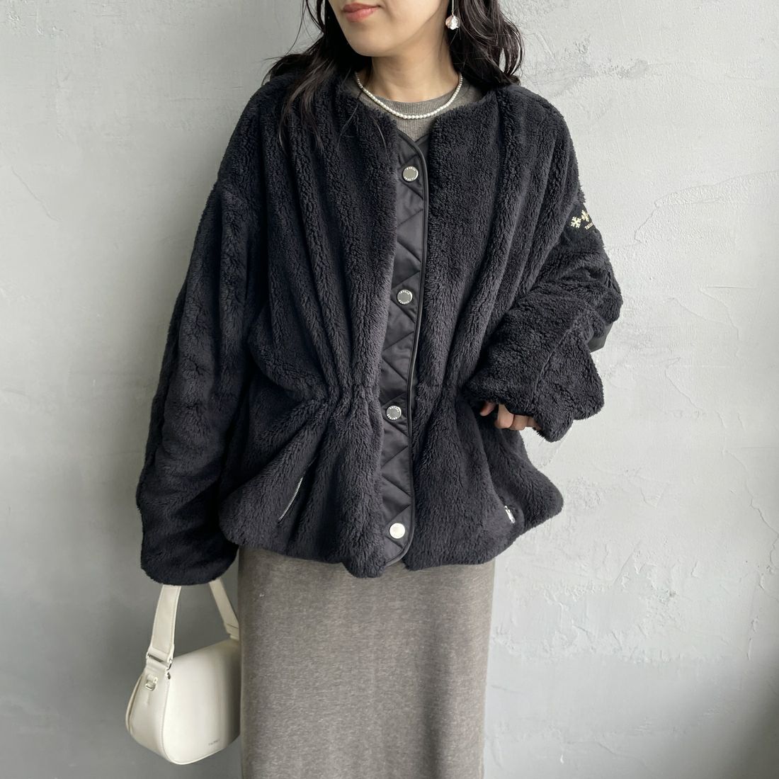 TATRAS [タトラス] ANNABELLA/アナベラ ボアブルゾン [LJXA0363033588] BLACK &&モデル身長：160cm 着用サイズ：1&&