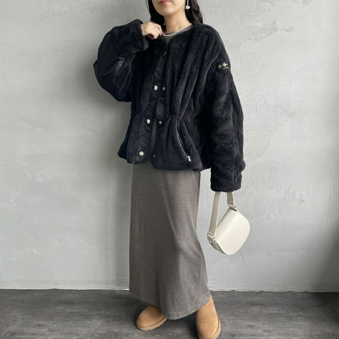 TATRAS [タトラス] ANNABELLA/アナベラ ボアブルゾン [LJXA0363033588] BLACK &&モデル身長：160cm 着用サイズ：1&&