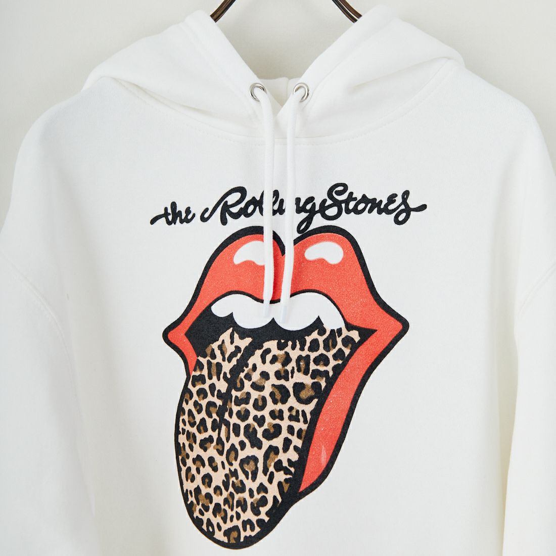 MUSIC TEE [ミュージックティー] The Rolling Stones ロックプリントプルオーバーフーディ [LEOPARD-TONGUE] WHITE