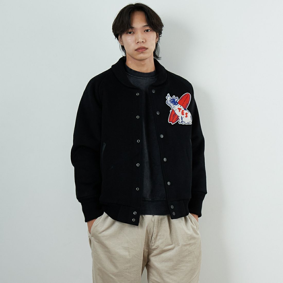 The Endless Summer [エンドレスサマー] BUHIカフェ アワードジャケット [C-25974000] 01 BLACK &&モデル身長：179cm 着用サイズ：M&&