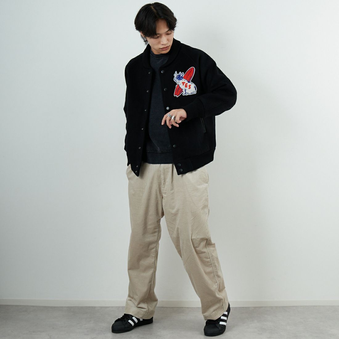 The Endless Summer [エンドレスサマー] BUHIカフェ アワードジャケット [C-25974000] 01 BLACK &&モデル身長：179cm 着用サイズ：M&&