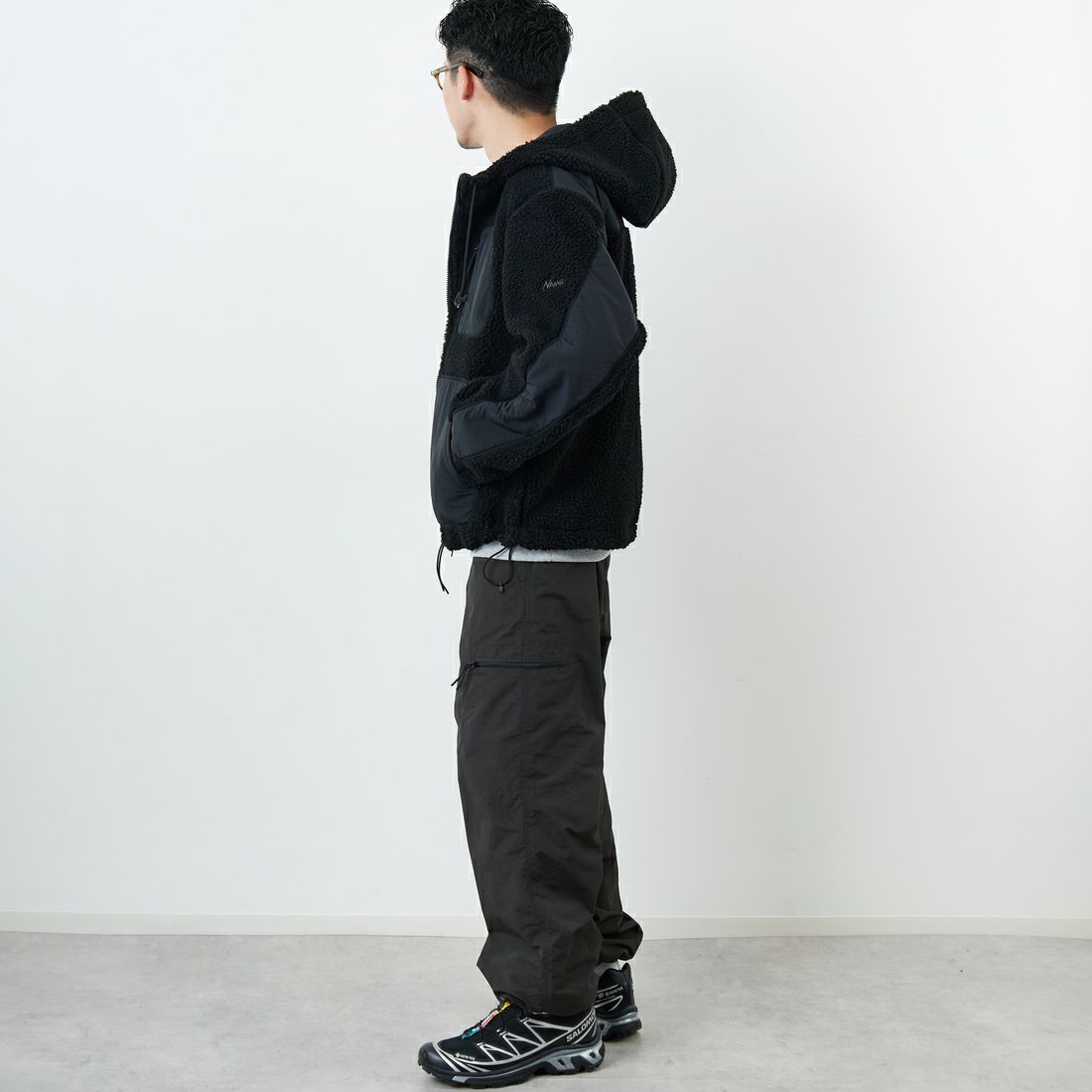 NANGA [ナンガ] ボアフリースフルジップパーカー [N2530-1P117D] BLK &&モデル身長：168cm 着用サイズ：M&&