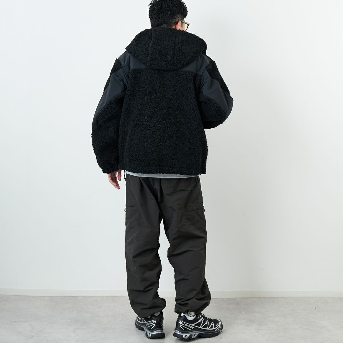 NANGA [ナンガ] ボアフリースフルジップパーカー [N2530-1P117D] BLK &&モデル身長：168cm 着用サイズ：M&&