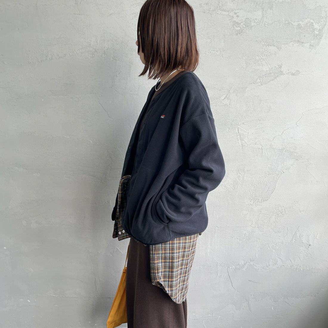 NANGA [ナンガ] エアウォーム フリースカーディガン [N2531-1P113B] BLK &&モデル身長：159cm 着用サイズ：WM&&