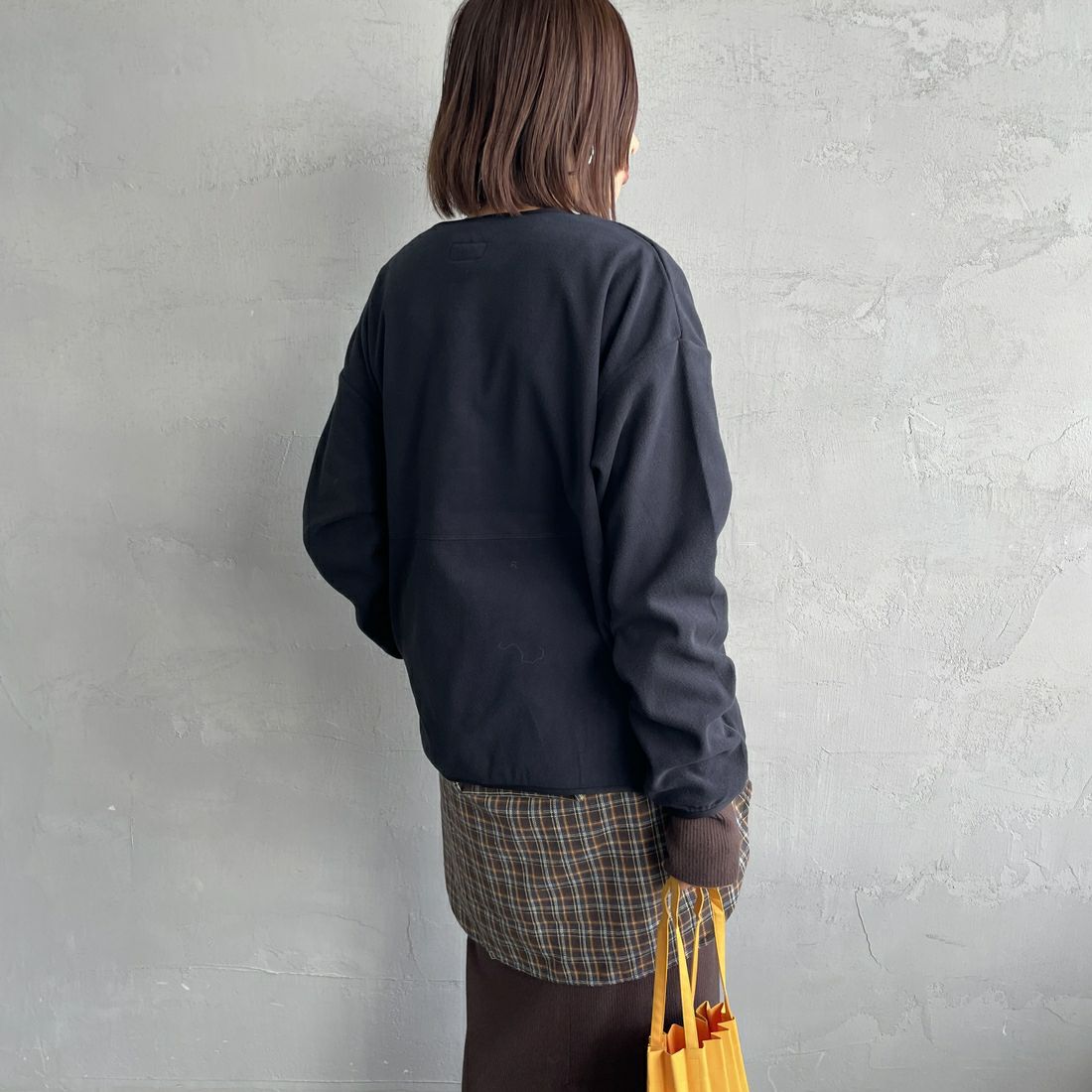 NANGA [ナンガ] エアウォーム フリースカーディガン [N2531-1P113B] BLK &&モデル身長：159cm 着用サイズ：WM&&