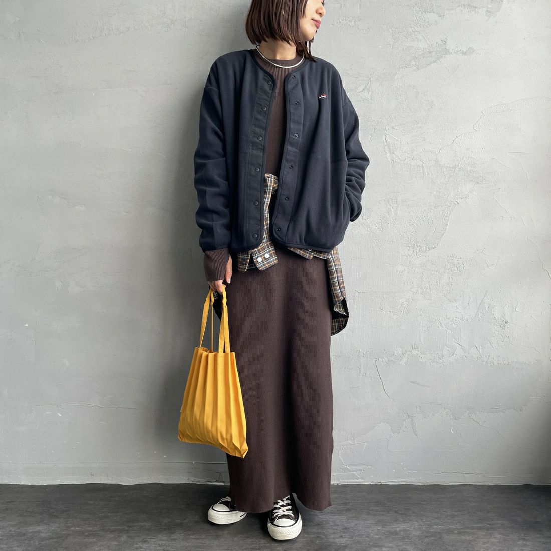 NANGA [ナンガ] エアウォーム フリースカーディガン [N2531-1P113B] BLK &&モデル身長：159cm 着用サイズ：WM&&