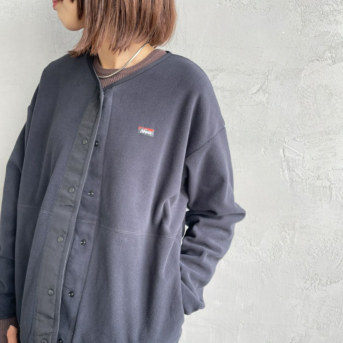 NANGA [ナンガ] エアウォーム フリースカーディガン [N2531-1P113B] BLK &&モデル身長：159cm 着用サイズ：WM&&