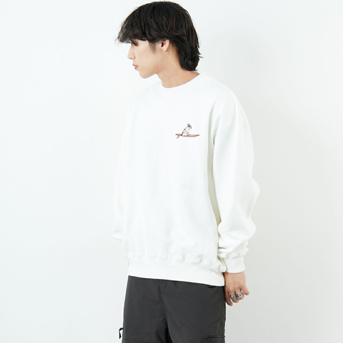 The Endless Summer [エンドレスサマー] 別注 NAP TIME クルーネックスウェット [FH-25774502-JF] WHITE &&モデル身長：179cm 着用サイズ：XL&&