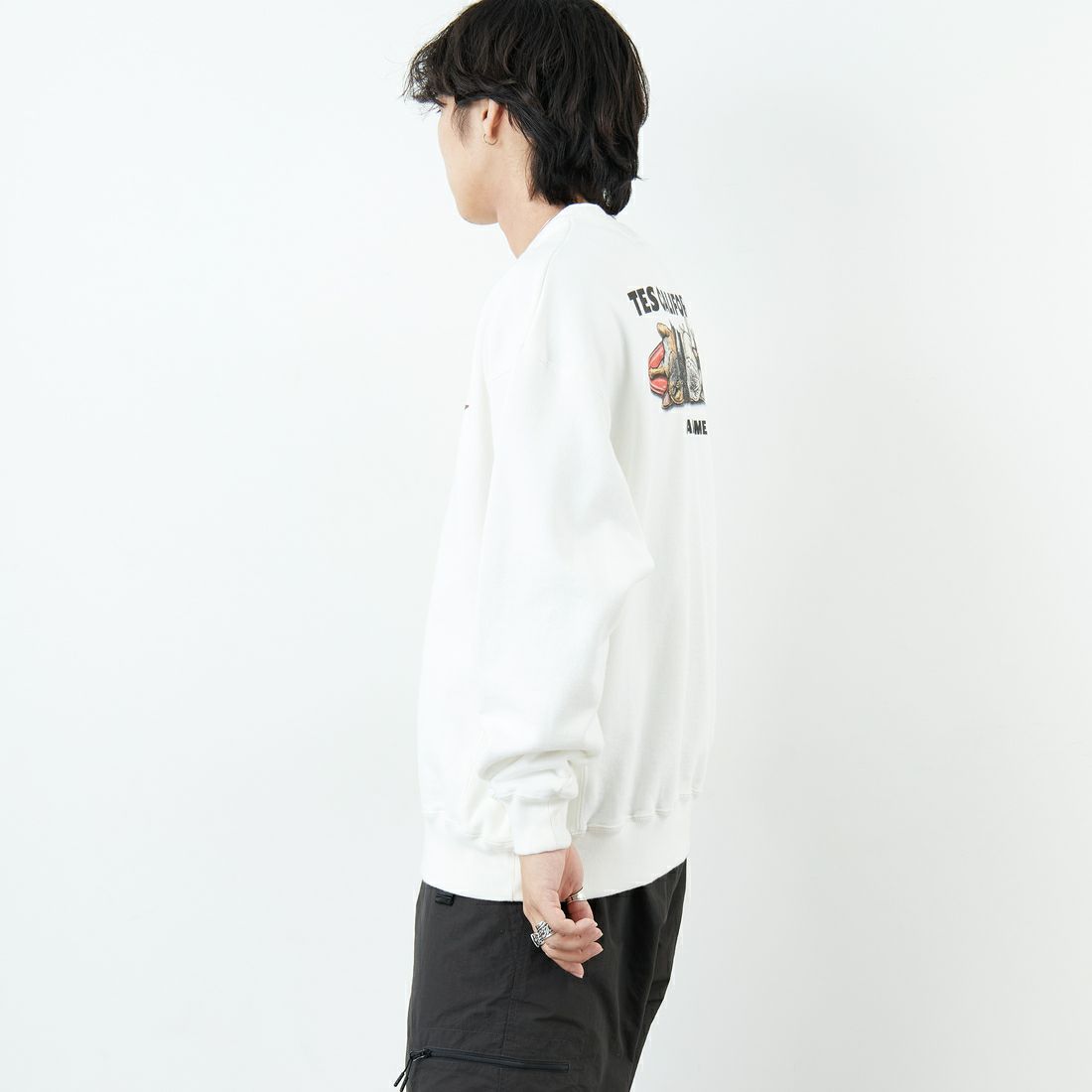 The Endless Summer [エンドレスサマー] 別注 NAP TIME クルーネックスウェット [FH-25774502-JF] WHITE &&モデル身長：179cm 着用サイズ：XL&&