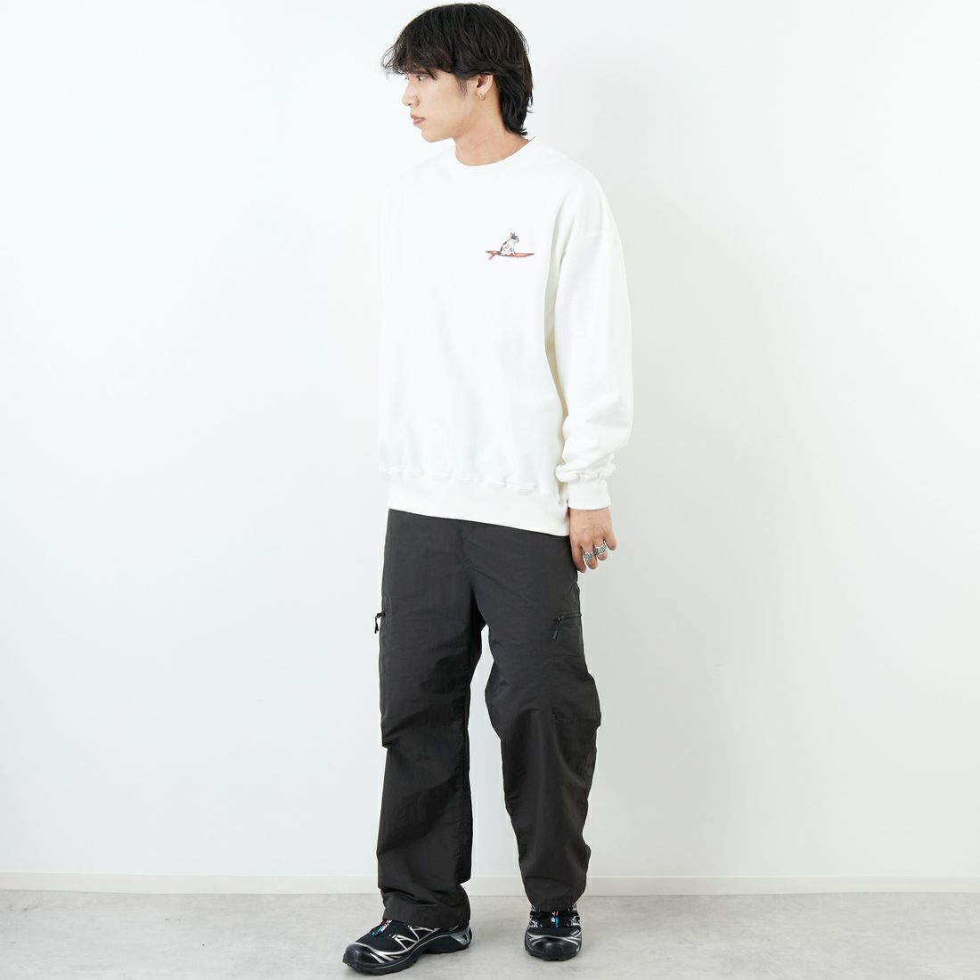 The Endless Summer [エンドレスサマー] 別注 NAP TIME クルーネックスウェット [FH-25774502-JF] WHITE &&モデル身長：179cm 着用サイズ：XL&&