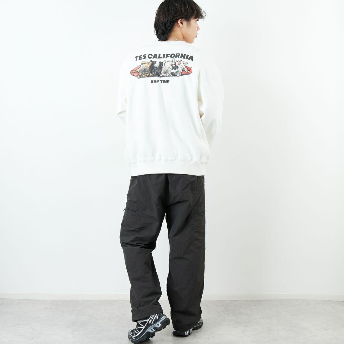 The Endless Summer [エンドレスサマー] 別注 NAP TIME クルーネックスウェット [FH-25774502-JF] WHITE &&モデル身長：179cm 着用サイズ：XL&&