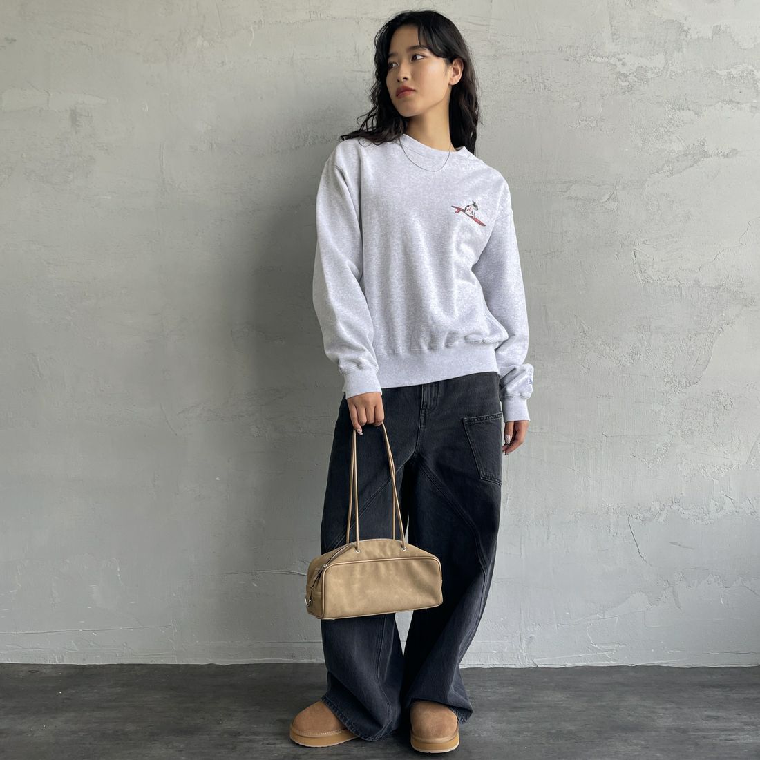 The Endless Summer [エンドレスサマー] 別注 NAP TIME クルーネックスウェット [FH-25774502-JF] GRAY &&モデル身長：162cm 着用サイズ：S&&