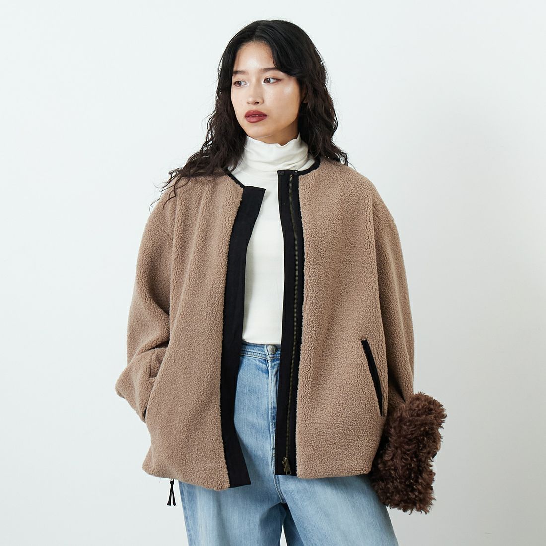 Jeans Factory Clothes [ジーンズファクトリークローズ] サイドファスナー リバーシブルボアジャケット [157216] 16 ﾓｶ &&モデル身長：162cm 着用サイズ：F&&