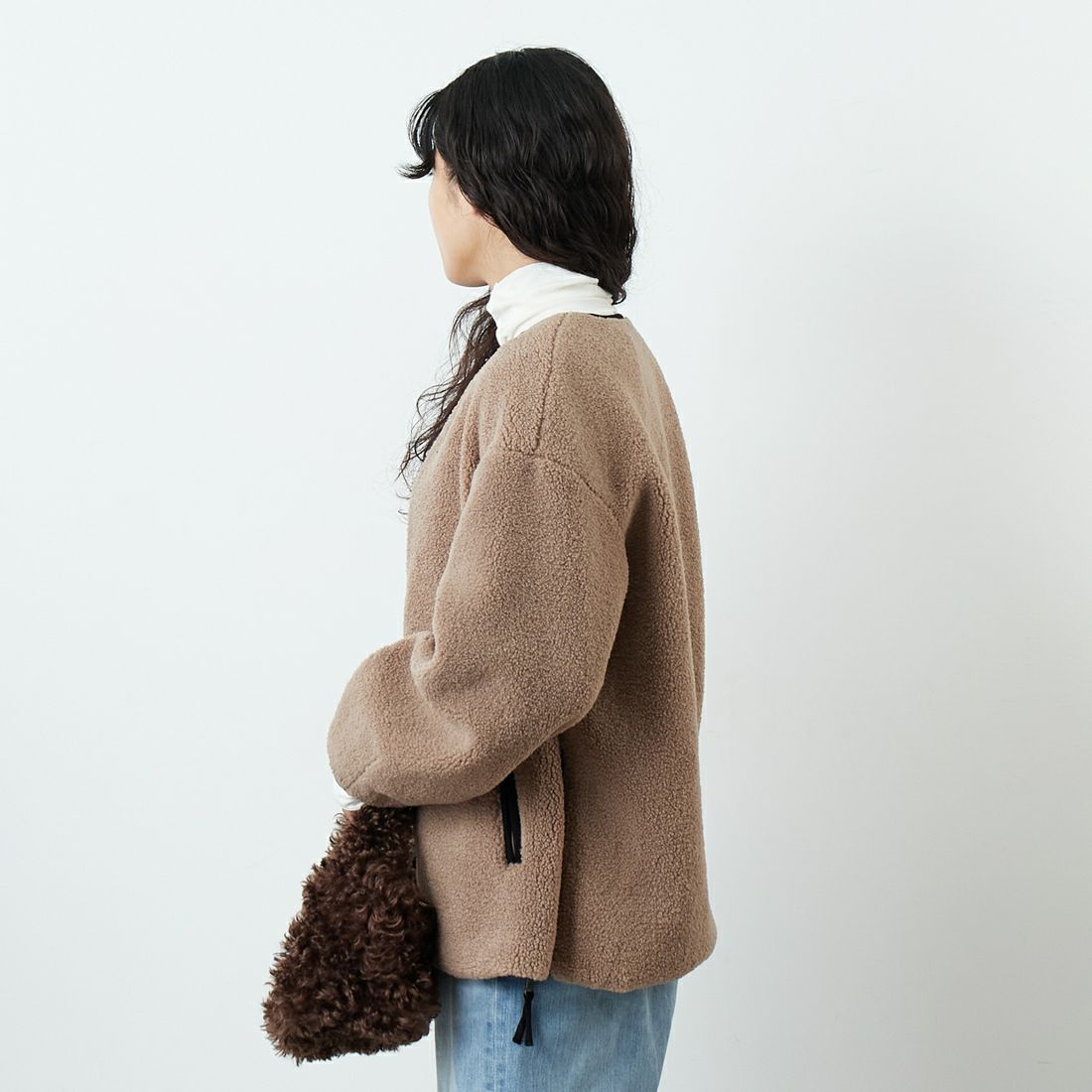 Jeans Factory Clothes [ジーンズファクトリークローズ] サイドファスナー リバーシブルボアジャケット [157216] 16 ﾓｶ &&モデル身長：162cm 着用サイズ：F&&