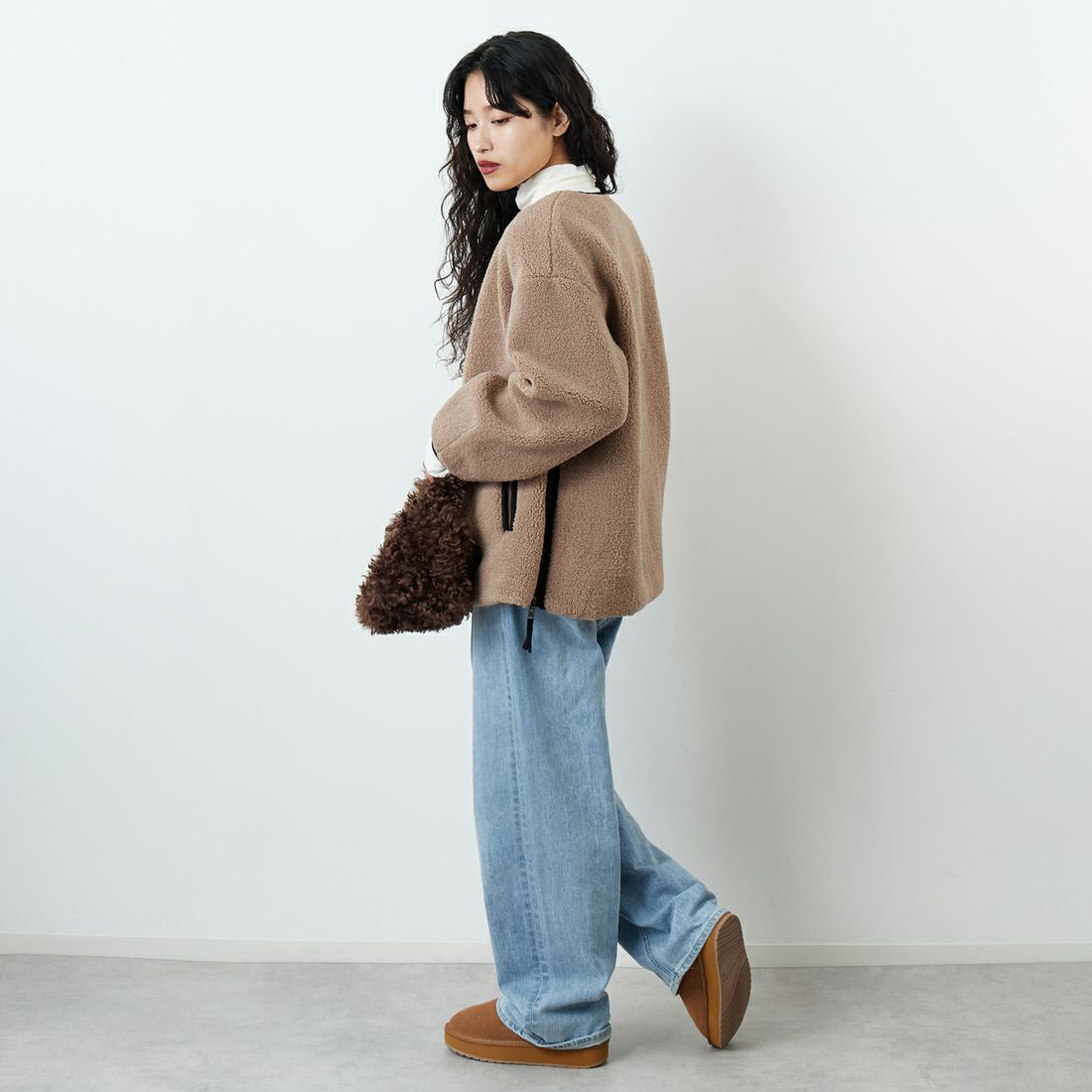 Jeans Factory Clothes [ジーンズファクトリークローズ] サイドファスナー リバーシブルボアジャケット [157216] 16 ﾓｶ &&モデル身長：162cm 着用サイズ：F&&