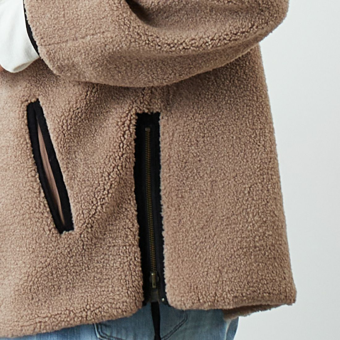 Jeans Factory Clothes [ジーンズファクトリークローズ] サイドファスナー リバーシブルボアジャケット [157216] 16 ﾓｶ &&モデル身長：162cm 着用サイズ：F&&