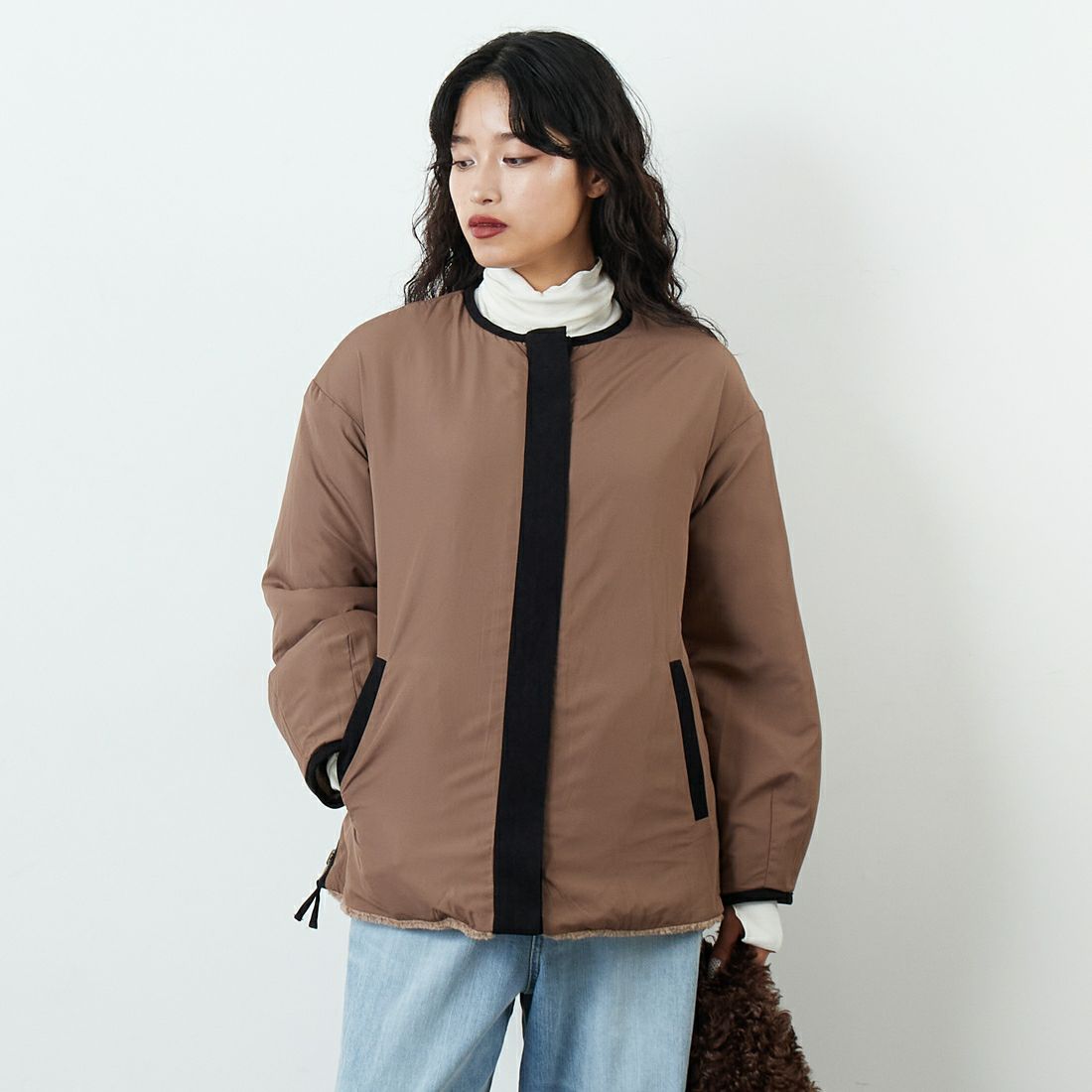 Jeans Factory Clothes [ジーンズファクトリークローズ] サイドファスナー リバーシブルボアジャケット [157216] 16 ﾓｶ &&モデル身長：162cm 着用サイズ：F&&