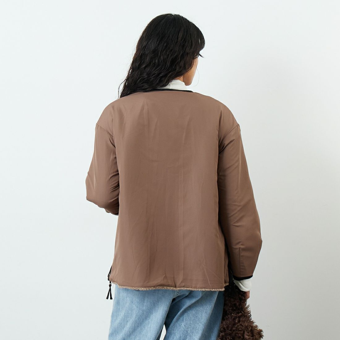 Jeans Factory Clothes [ジーンズファクトリークローズ] サイドファスナー リバーシブルボアジャケット [157216] 16 ﾓｶ &&モデル身長：162cm 着用サイズ：F&&