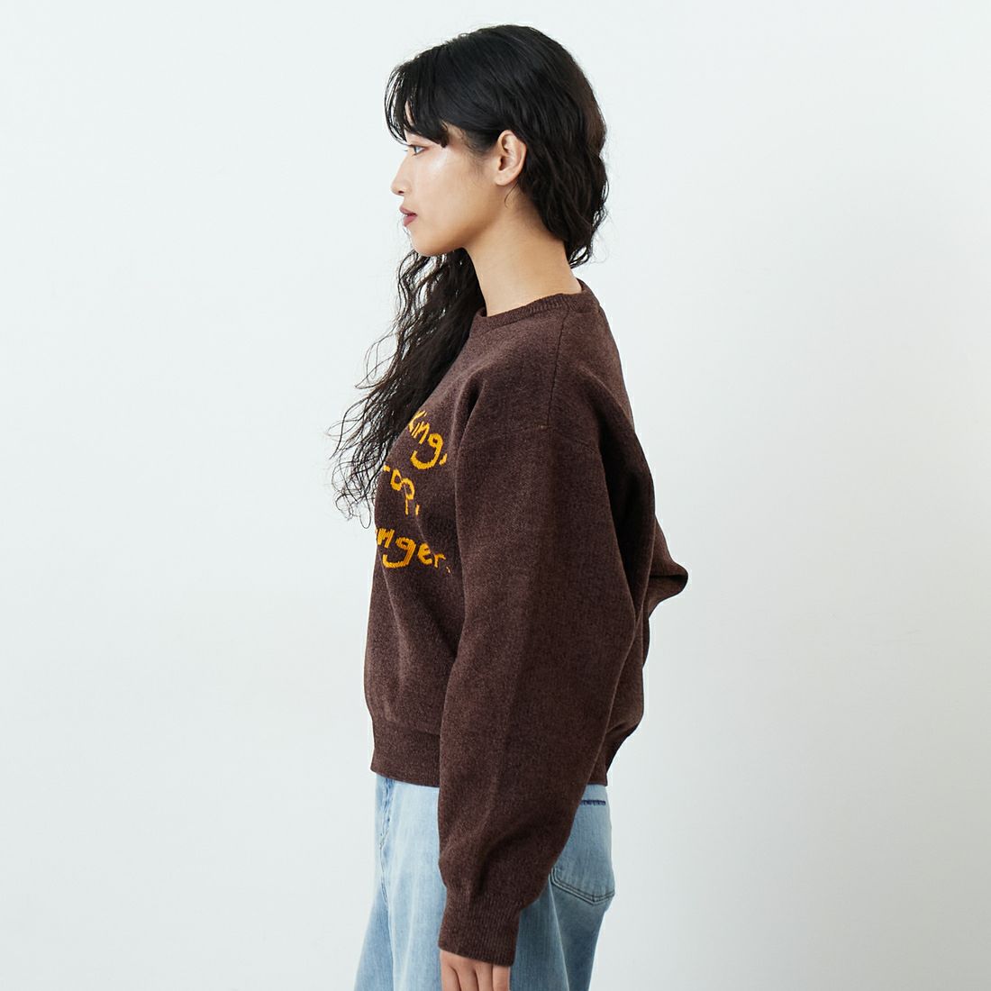 Jf Ready Made [ジェイエフレディメイド] グラフィックモールクルーネックニット [ND-25755017] 32 BROWN &&モデル身長：162cm 着用サイズ：F&&
