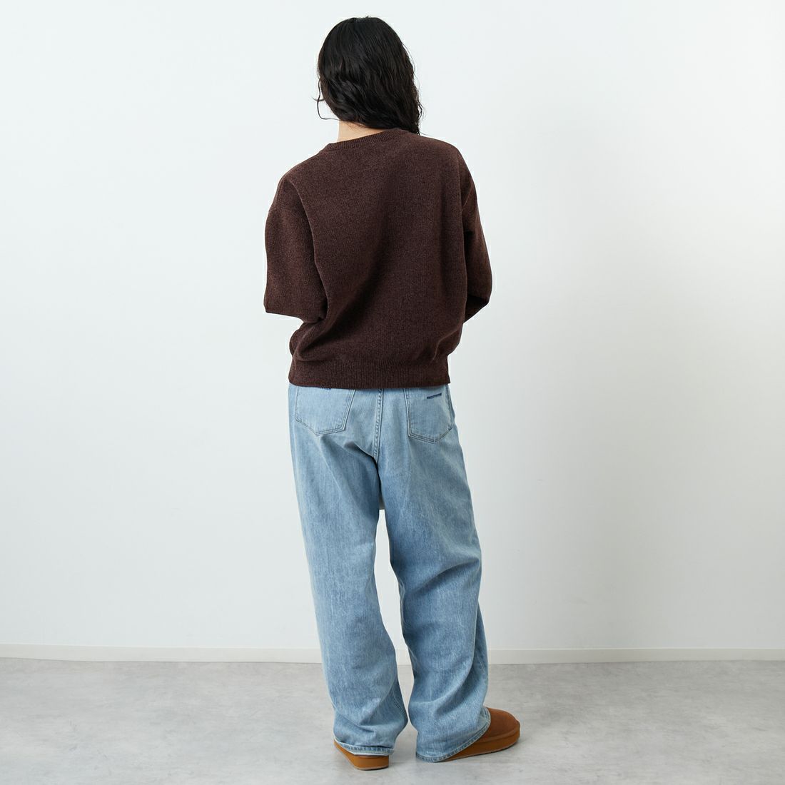 Jf Ready Made [ジェイエフレディメイド] グラフィックモールクルーネックニット [ND-25755017] 32 BROWN &&モデル身長：162cm 着用サイズ：F&&