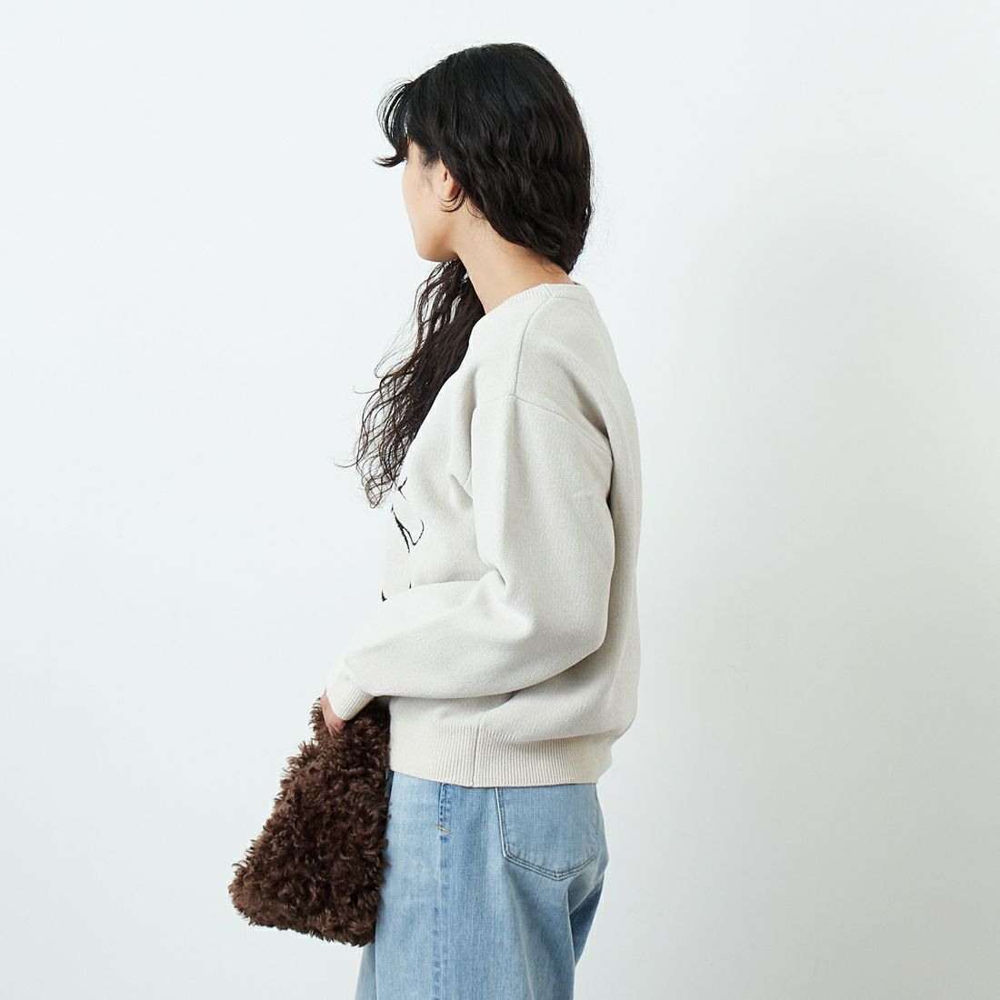 Jf Ready Made [ジェイエフレディメイド] グラフィックモールクルーネックニット [ND-25755017] 05 IVORY &&モデル身長：162cm 着用サイズ：F&&