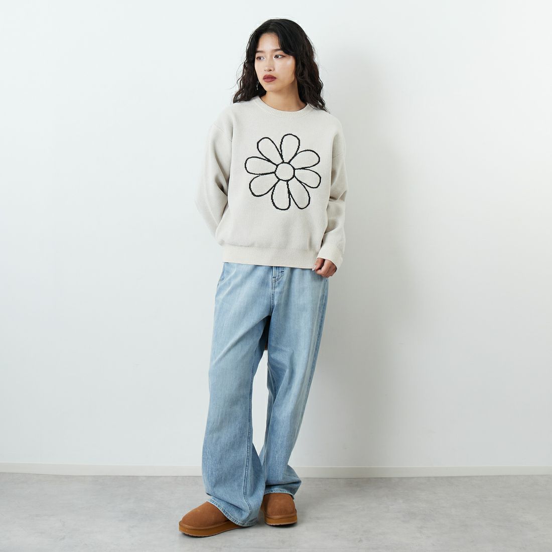 Jf Ready Made [ジェイエフレディメイド] グラフィックモールクルーネックニット [ND-25755017] 05 IVORY &&モデル身長：162cm 着用サイズ：F&&