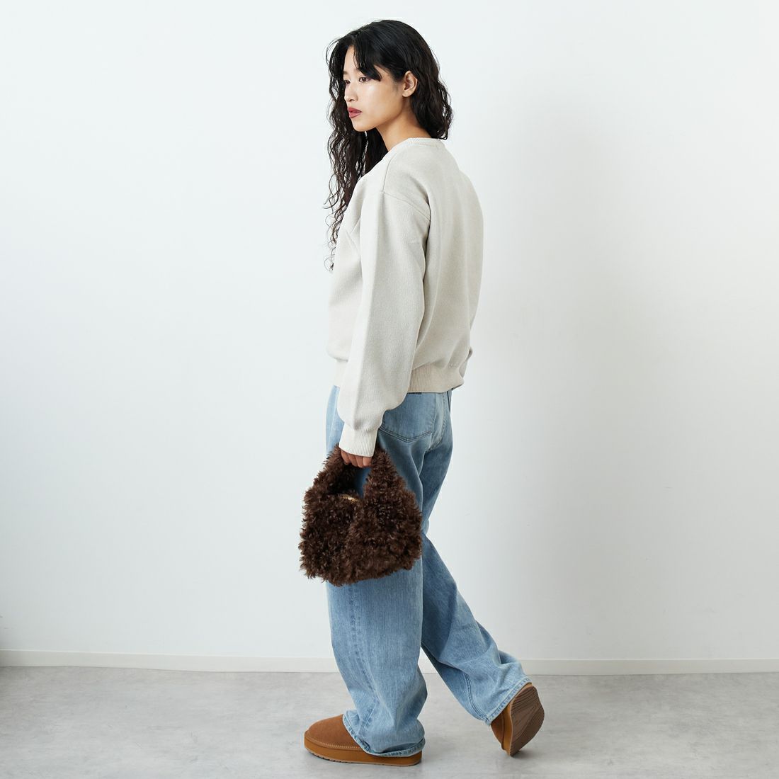 Jf Ready Made [ジェイエフレディメイド] グラフィックモールクルーネックニット [ND-25755017] 05 IVORY &&モデル身長：162cm 着用サイズ：F&&