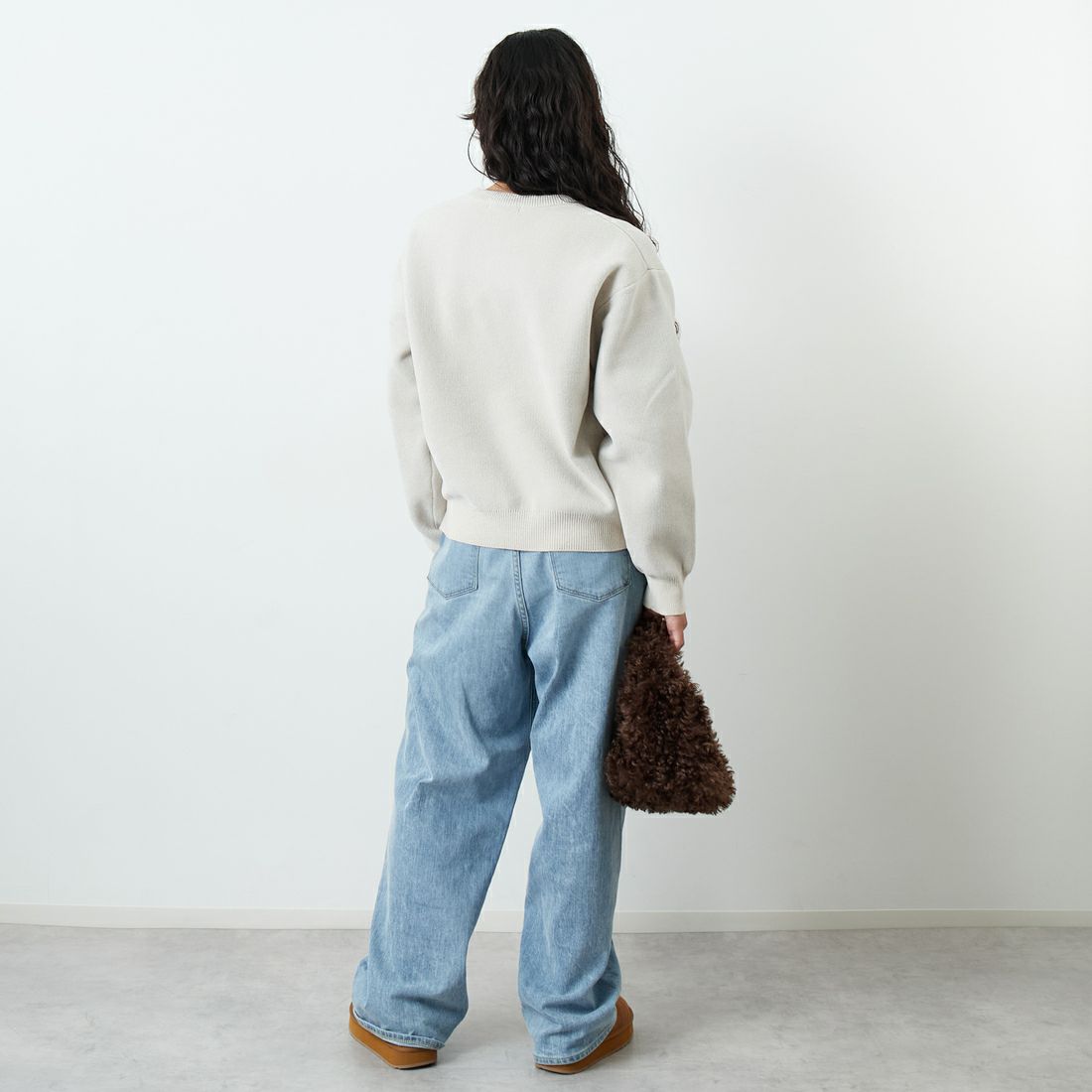 Jf Ready Made [ジェイエフレディメイド] グラフィックモールクルーネックニット [ND-25755017] 05 IVORY &&モデル身長：162cm 着用サイズ：F&&