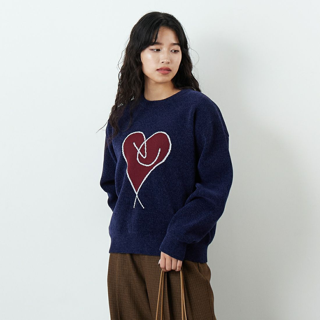 Jf Ready Made [ジェイエフレディメイド] グラフィックモールクルーネックニット [ND-25755017] 92 NAVY &&モデル身長：162cm 着用サイズ：F&&