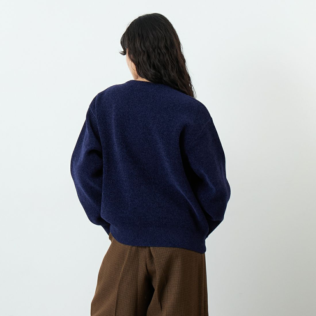 Jf Ready Made [ジェイエフレディメイド] グラフィックモールクルーネックニット [ND-25755017] 92 NAVY &&モデル身長：162cm 着用サイズ：F&&