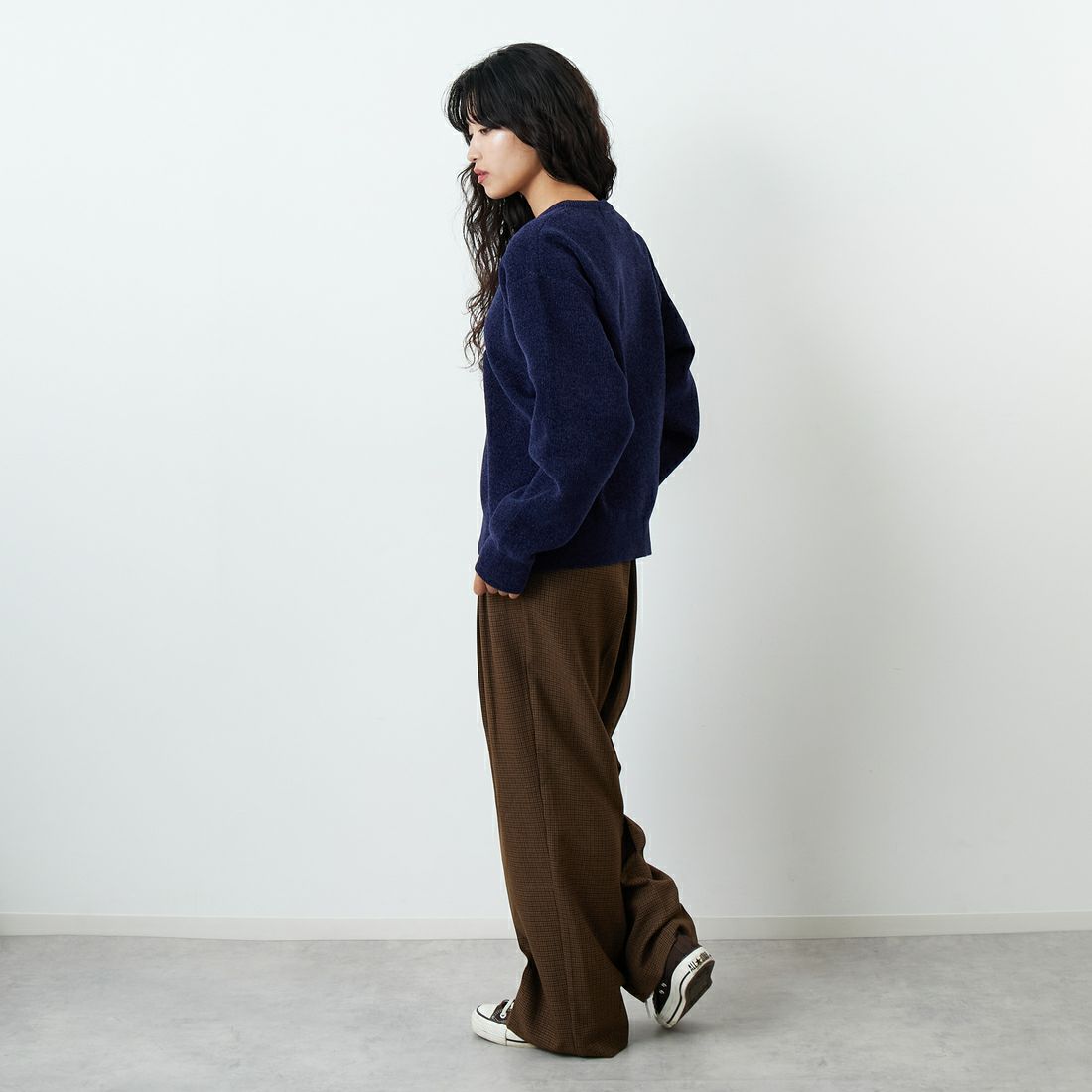 Jf Ready Made [ジェイエフレディメイド] グラフィックモールクルーネックニット [ND-25755017] 92 NAVY &&モデル身長：162cm 着用サイズ：F&&