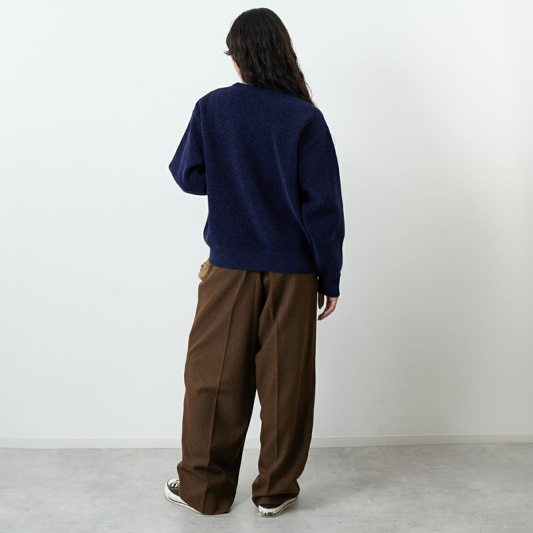 Jf Ready Made [ジェイエフレディメイド] グラフィックモールクルーネックニット [ND-25755017] 92 NAVY &&モデル身長：162cm 着用サイズ：F&&