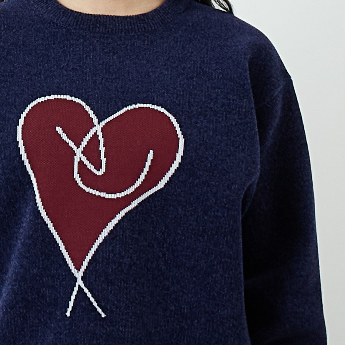 Jf Ready Made [ジェイエフレディメイド] グラフィックモールクルーネックニット [ND-25755017] 92 NAVY &&モデル身長：162cm 着用サイズ：F&&