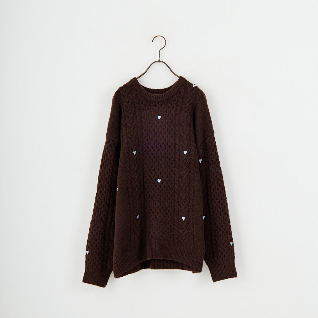 Noir Fabrik [ヌワールファブリック] ハート刺繍ケーブルニットプルオーバー [NF25131044] 28 BROWN