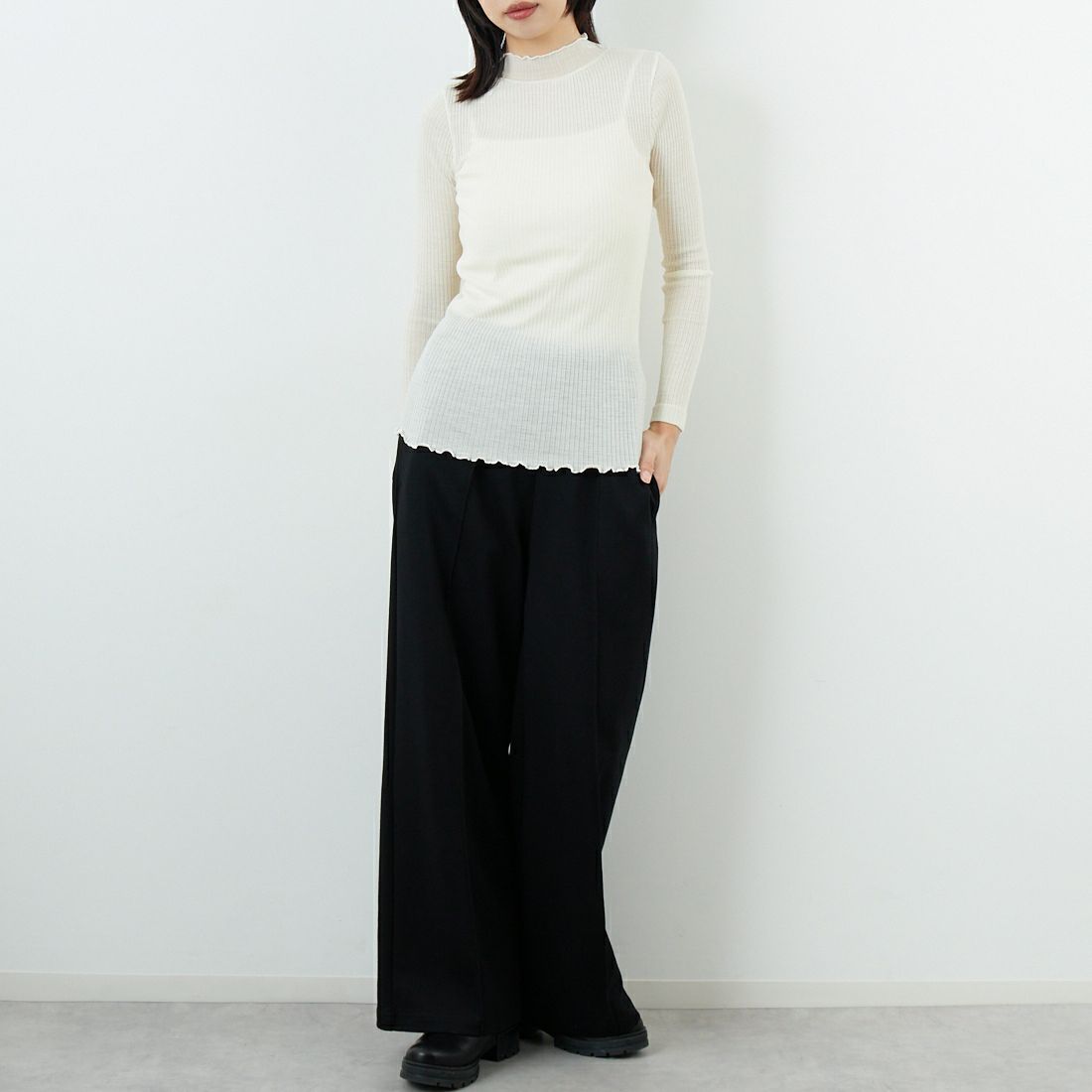 GICIPI [ジチピ] AGLIO/アーリオ ハイネックリブニットソー [2522A] PANNA &&モデル身長：162cm 着用サイズ：3&&