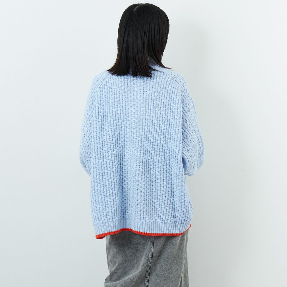 CARA & THE SKY [カラ アンド ザ スカイ] BRIGIT バルーンスリーブカーディガン [BRIGIT] 02 BLUE &&モデル身長：162cm 着用サイズ：M&&