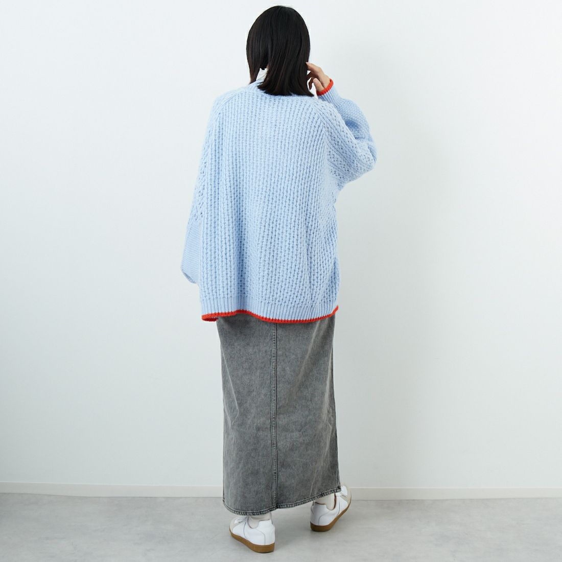 CARA & THE SKY [カラ アンド ザ スカイ] BRIGIT バルーンスリーブカーディガン [BRIGIT] 02 BLUE &&モデル身長：162cm 着用サイズ：M&&