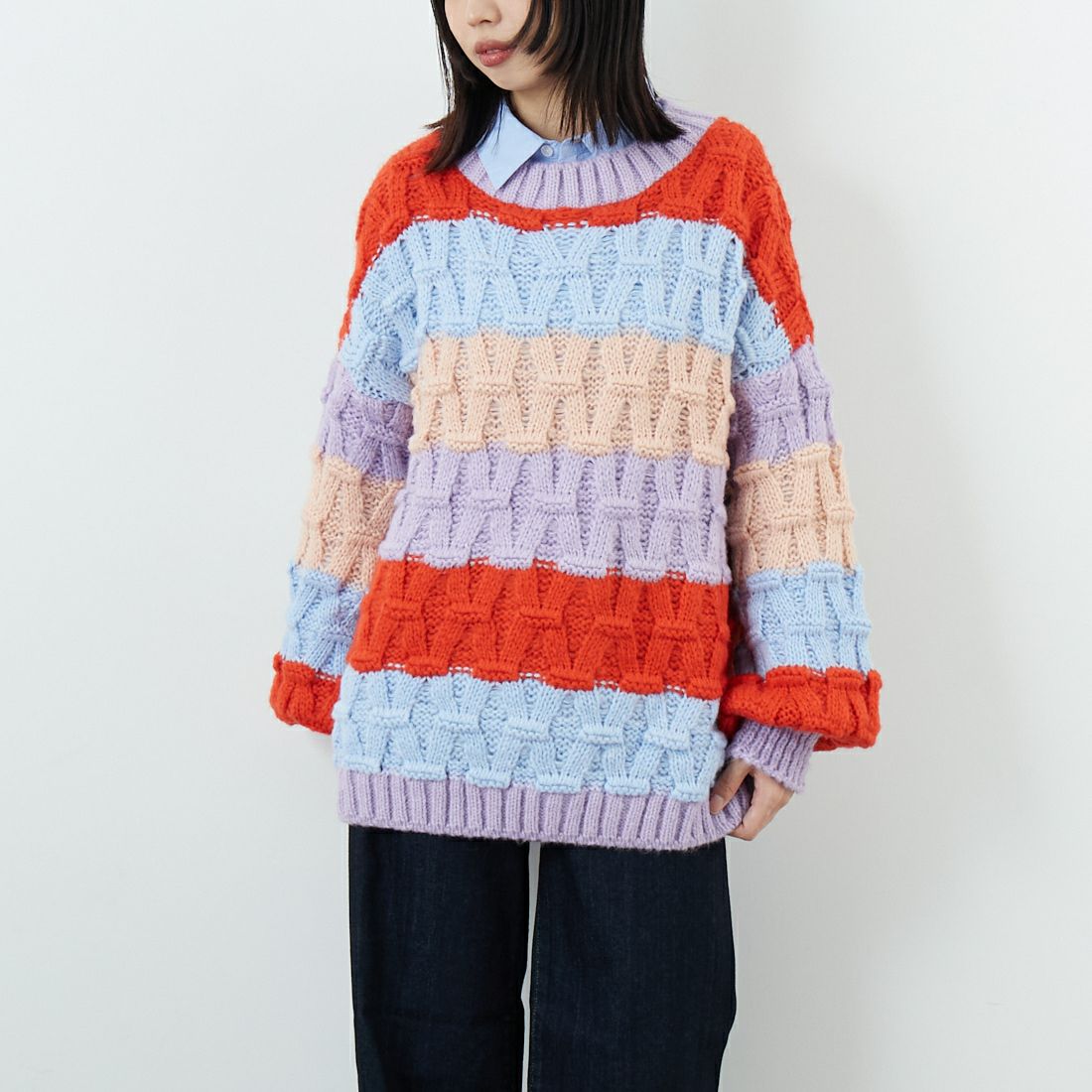 CARA & THE SKY [カラ アンド ザ スカイ] MANDY バルーンスリーブニット [MANDY] 34 ORANGE &&モデル身長：162cm 着用サイズ：S&&