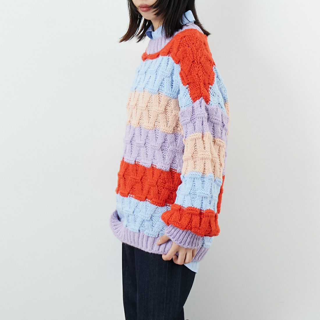 CARA & THE SKY [カラ アンド ザ スカイ] MANDY バルーンスリーブニット [MANDY] 34 ORANGE &&モデル身長：162cm 着用サイズ：S&&