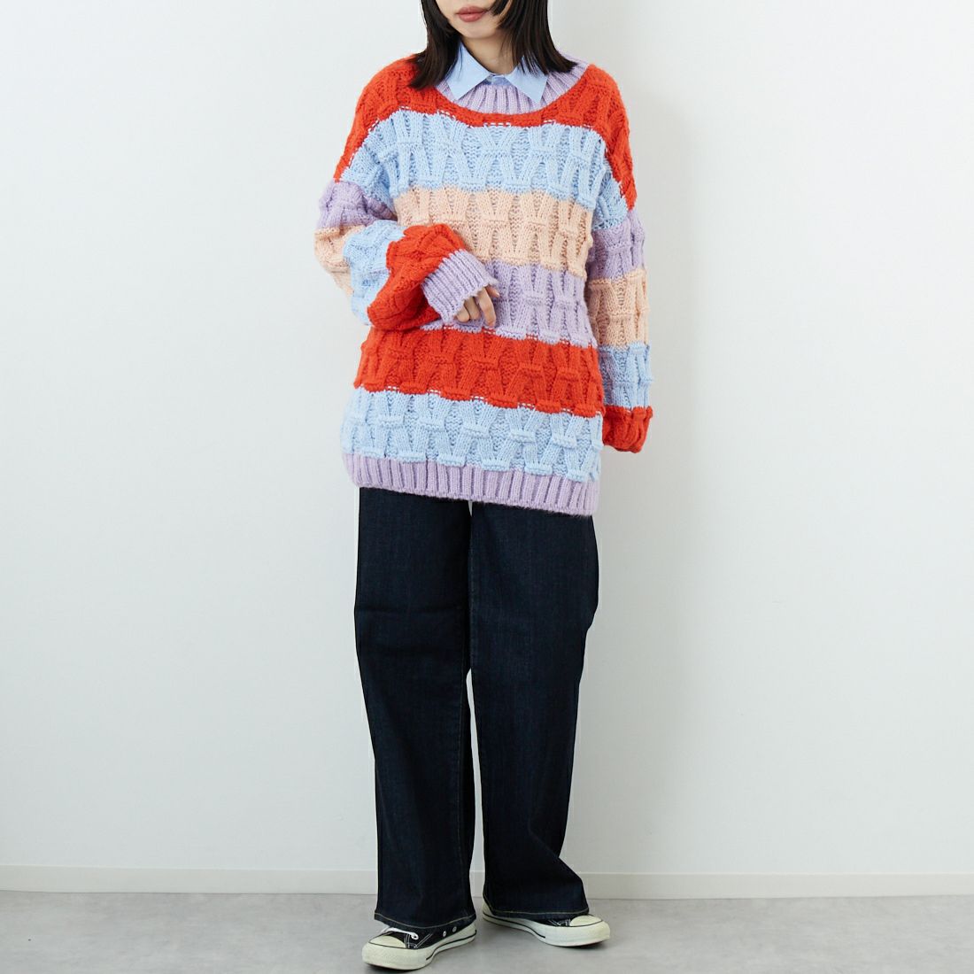 CARA & THE SKY [カラ アンド ザ スカイ] MANDY バルーンスリーブニット [MANDY] 34 ORANGE &&モデル身長：162cm 着用サイズ：S&&