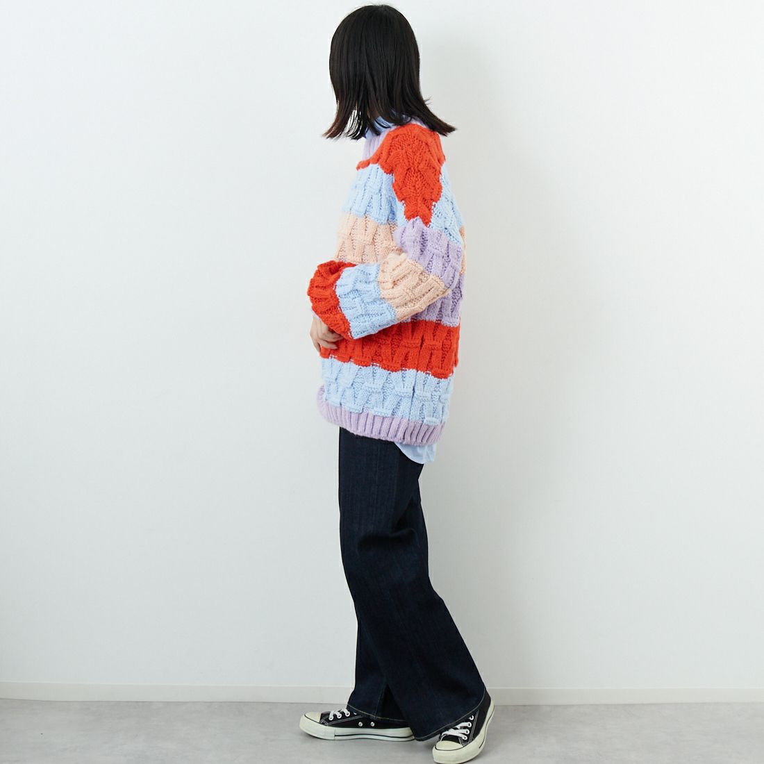 CARA & THE SKY [カラ アンド ザ スカイ] MANDY バルーンスリーブニット [MANDY] 34 ORANGE &&モデル身長：162cm 着用サイズ：S&&